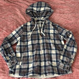 L.L. Bean Blue and Brown Plaid Relaxed Fit Hoodie